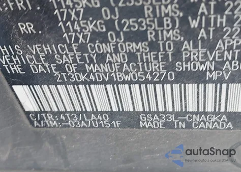 2011 Toyota Rav4 Limited V6 from USA, damaged, VIN 2T3DK4DV1BW054270